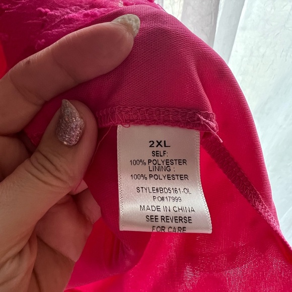 Pink Puff Sleeve V-Neck Babydoll Midi Dress - Picture 5 of 6